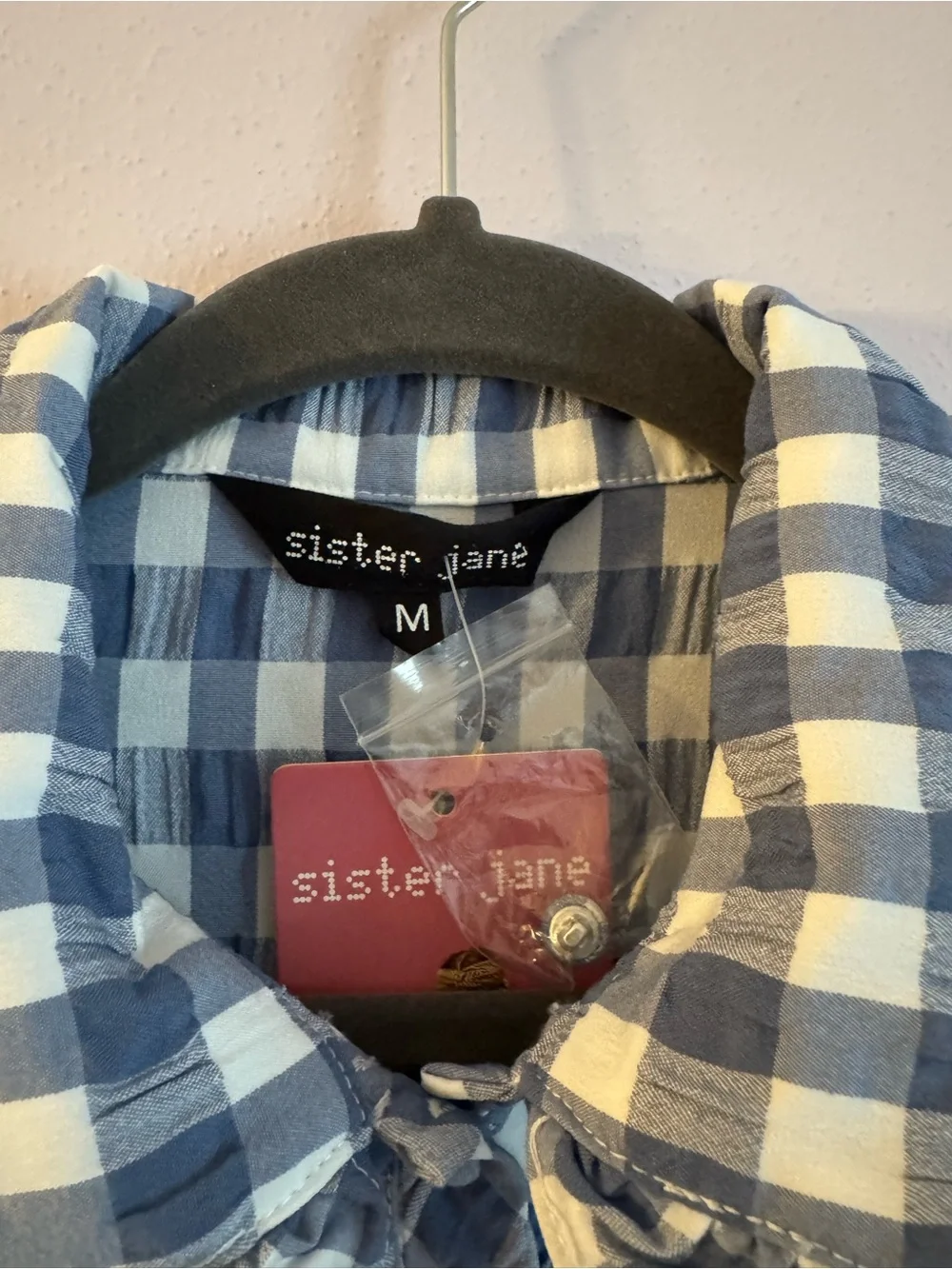 Sister Jane Blue and White Gingham Romper with Ruffle Collar - Picture 4 of 9